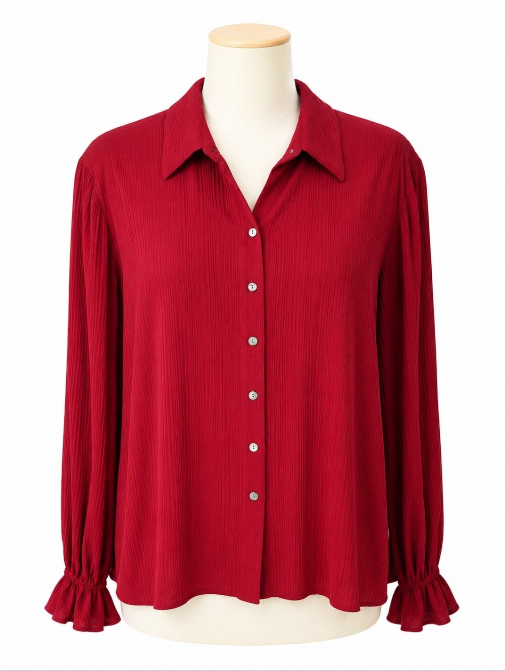 Talbots Vintage Red Crinkle Pleat Port Sleeve Button Down Shirt S Romantic Goth